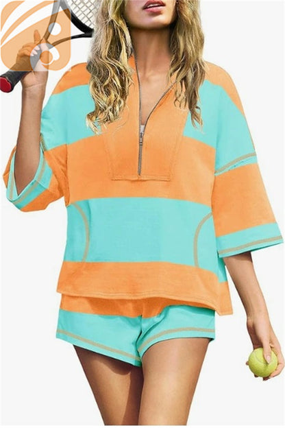 Women’s Striped Two-Piece Workout Set Summer Lounge & Activewear