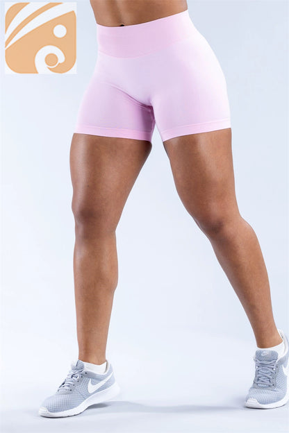Women’s Seamless Fitness Shorts Nylon Ribbed Waistband Workout Shorts