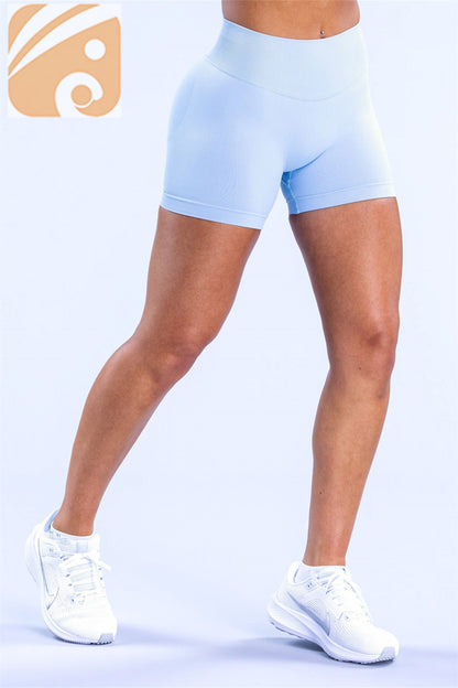 Women’s Seamless Fitness Shorts Nylon Ribbed Waistband Workout Shorts