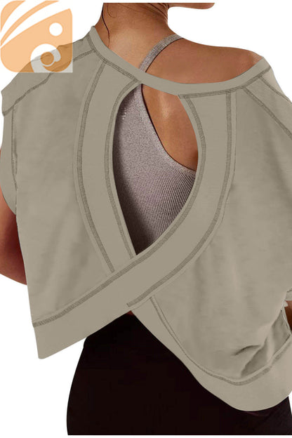 Women’s Open-Back Workout T-Shirt Oversized Quick-Dry Yoga Top