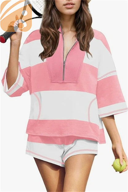 Women’s Striped Two-Piece Workout Set Summer Lounge & Activewear