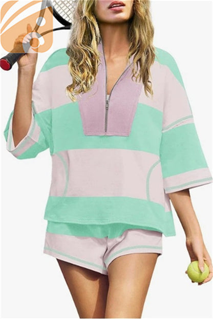 Women’s Striped Two-Piece Workout Set Summer Lounge & Activewear