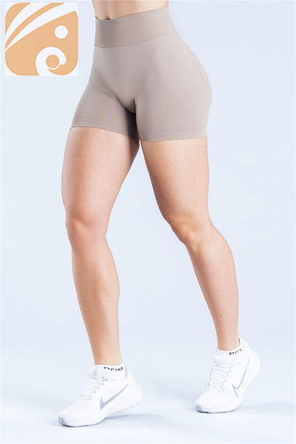 Women’s Seamless Fitness Shorts Nylon Ribbed Waistband Workout Shorts