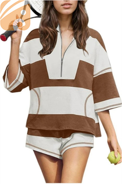 Women’s Striped Two-Piece Workout Set Summer Lounge & Activewear