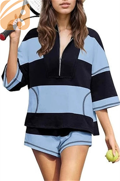 Women’s Striped Two-Piece Workout Set Summer Lounge & Activewear