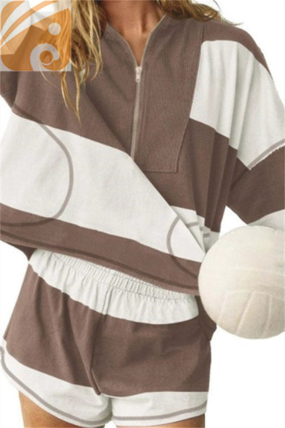 Women’s Striped Two-Piece Workout Set Summer Lounge & Activewear