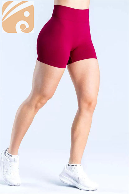Women’s Seamless Fitness Shorts Nylon Ribbed Waistband Workout Shorts