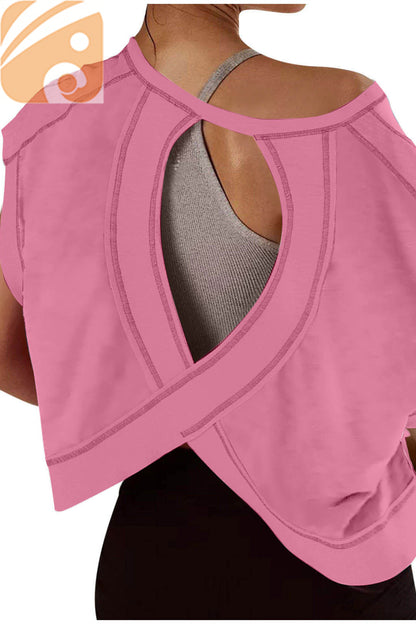 Women’s Open-Back Workout T-Shirt Oversized Quick-Dry Yoga Top